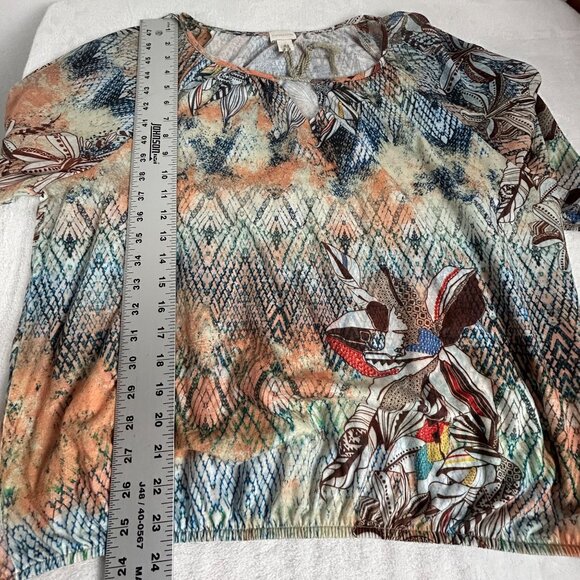 Chico's Womens Multicolor Printed 3/4 Sleeve Boho Peasant Blouse Size 2 Loose - Picture 9 of 9